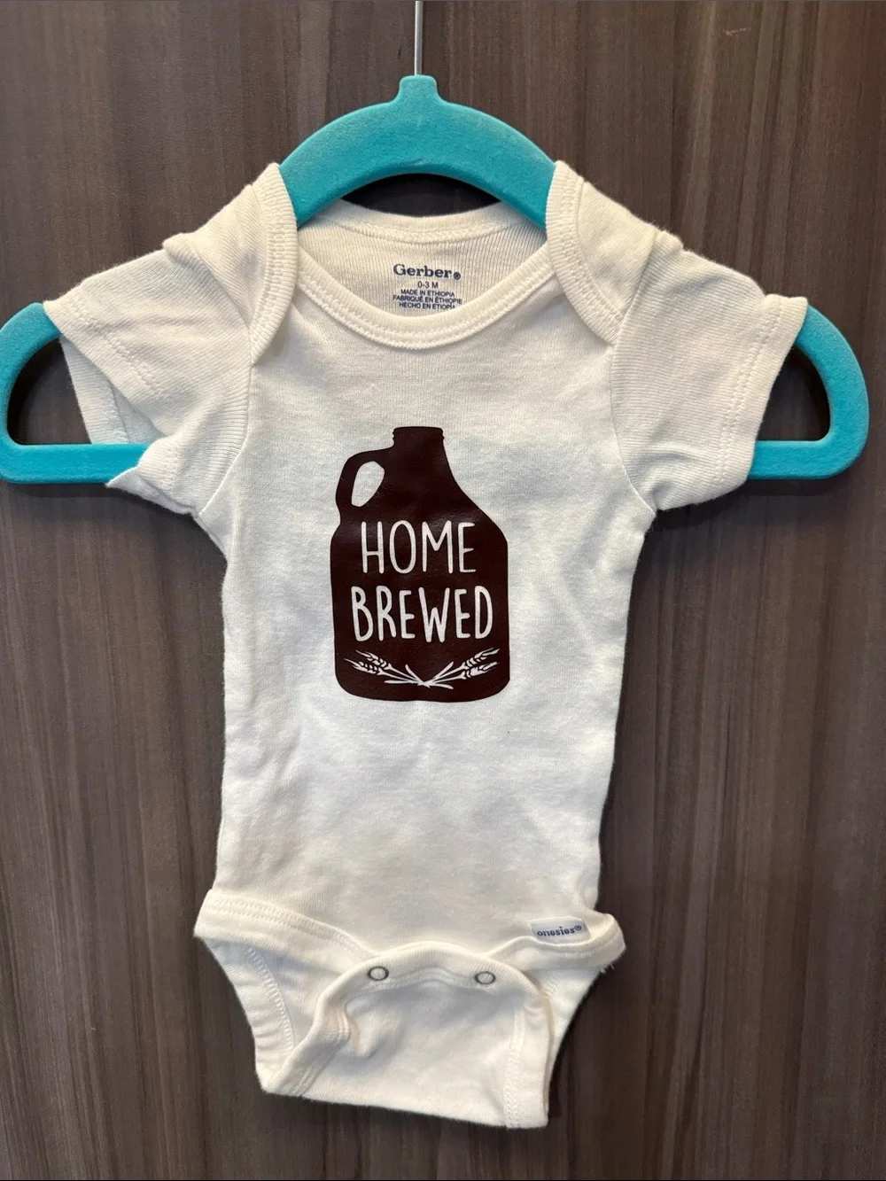 Gerber White Baby Onesie with Brown 'Home Brewed' Graphic
